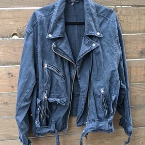 Free People Oversized Black Denim Moto Jacket